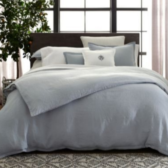 Matouk Thea 100% Linen King Duvet Cover and 2 Euro Shams Pool Gray - Picture 13 of 13